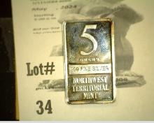 Northwest Territories Mint 5 Gram Silver Bar.