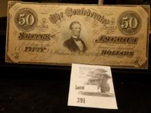 Feb. 17, 1864 $50 The Confederate States of America, serial no. 26555.
