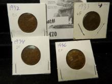 1932, 33, 34 & 36 Canadian Small Cents VF-EF.