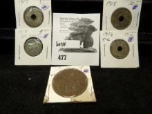 (5) Foreign Coins from France 1914-1918 WW1 Era. 1914-1918.