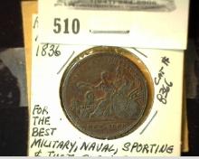 1836 Hard Times Token R & W Robinson New York, Military, Naval, Sporting Buttons.