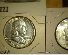 1950 P Franklin & 1964 D AU Kennedy 90% Silver Half Dollars.