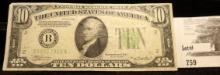 Series 1934 $10 Federal Reserve Note. "B" New York, New York. Green Seal.