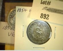 1854 P EF with scratches & 1858 P VG U.S. Seated Liberty Quarters.