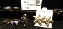 Pair of Mexican Sterling Silver Earrings, weight 15.8 grams; & (6) assorted Sterling Silver Rings wi