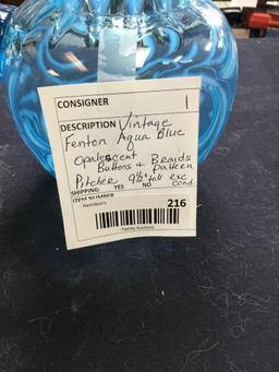 vintage Rare Fenton aqua blue button and braid pattern water pitcher exc. cond.