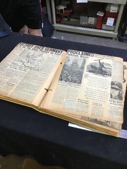 World War II very large scrapbook of newspaper clippings