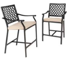 (2) Patiojoy Metal Patio Outdoor Bar Stool Height Patio Chairs