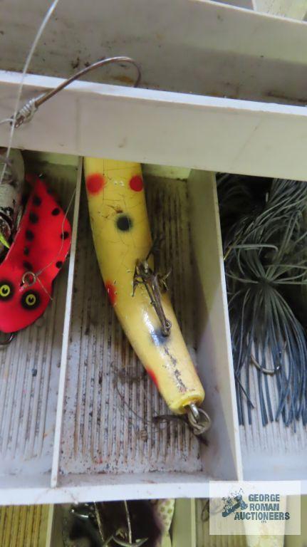 Vintage fishing lures and tackle box