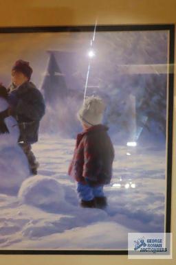 Children building snowman print