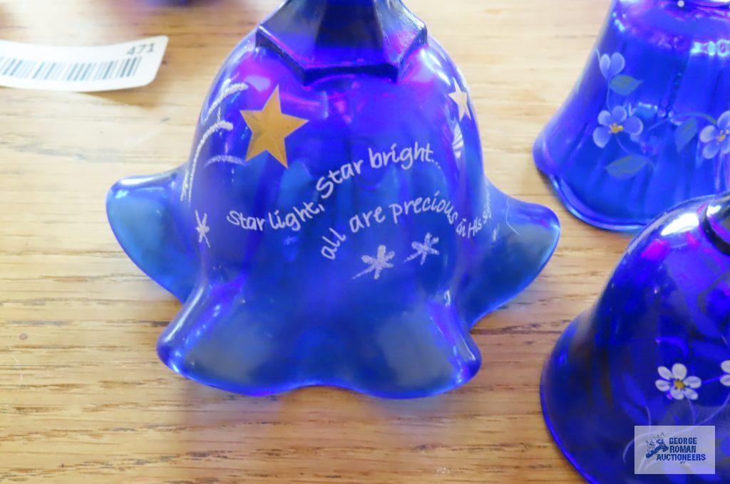 Blue glass hand-painted bells