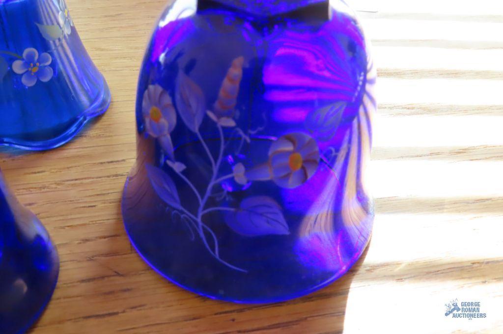 Blue glass hand-painted bells