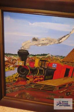 Von Fromknecht oil on canvas locomotive painting glued to board