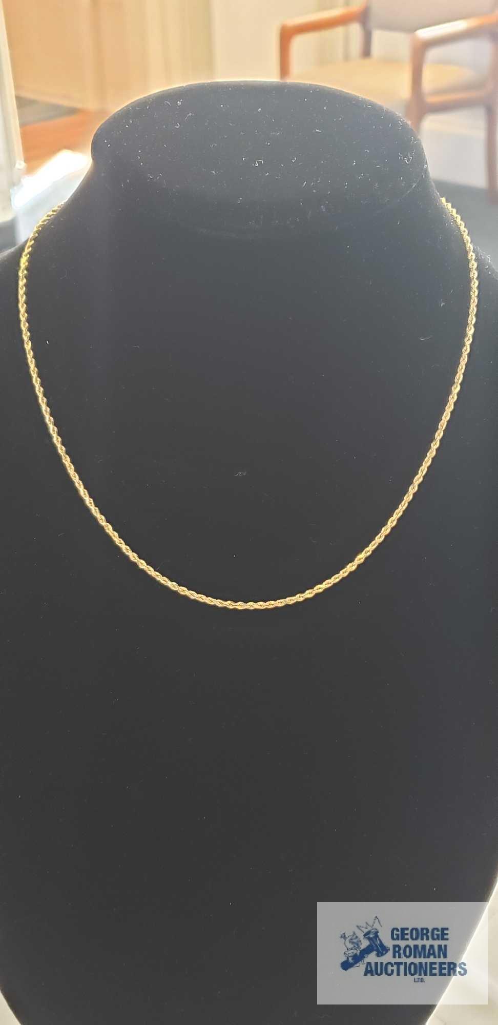 Gold colored rope necklace, marked 14K, approximate total weight 6.64 G