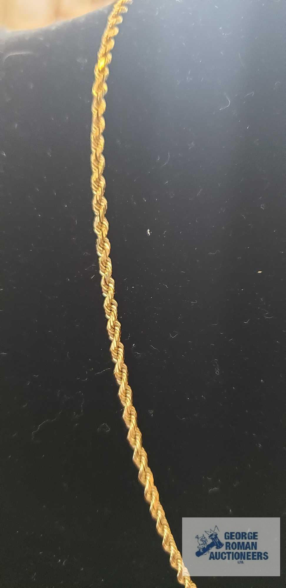 Gold colored rope necklace, marked 14K, approximate total weight 6.64 G