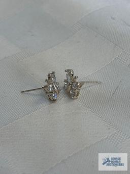 Silver colored butterfly earrings with clear gemstones,...marked 925
