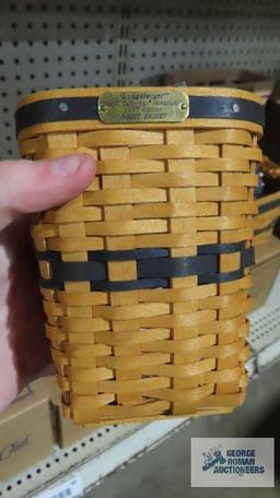Longaberger miniature wastebasket and miniature market basket