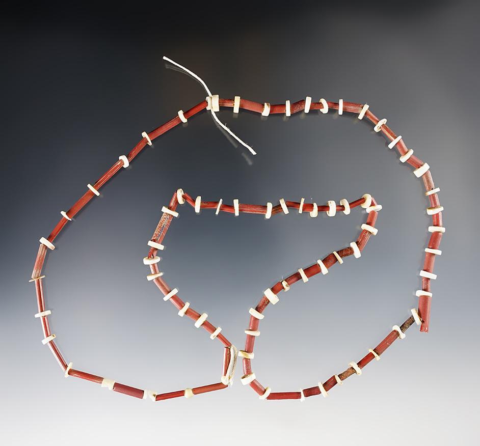 24" strand of Red Straw, Wampum and Shell Beads found at the Power House Site, Lima, NY.