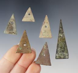 Set of 6 Kettle Points found at the White Springs Site in Geneva, New York. Largest is 1 7/8".