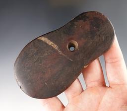 Fine 4 3/8" Keyhole Pendant - patinated red Banded Slate with "Worm Track". Ex. Cull, McAbee.