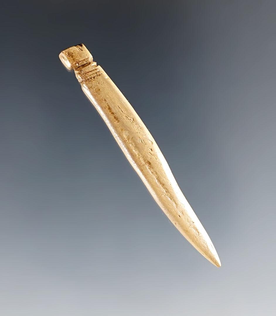 2 3/8" Highly Polished Bone Needle w/ suspension groove. Glovers Cave. Ex. Vietzen.