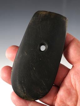 3 15/16" Keyhole Pendant made from well patinated Slate. Found in Cambridge, Ohio.