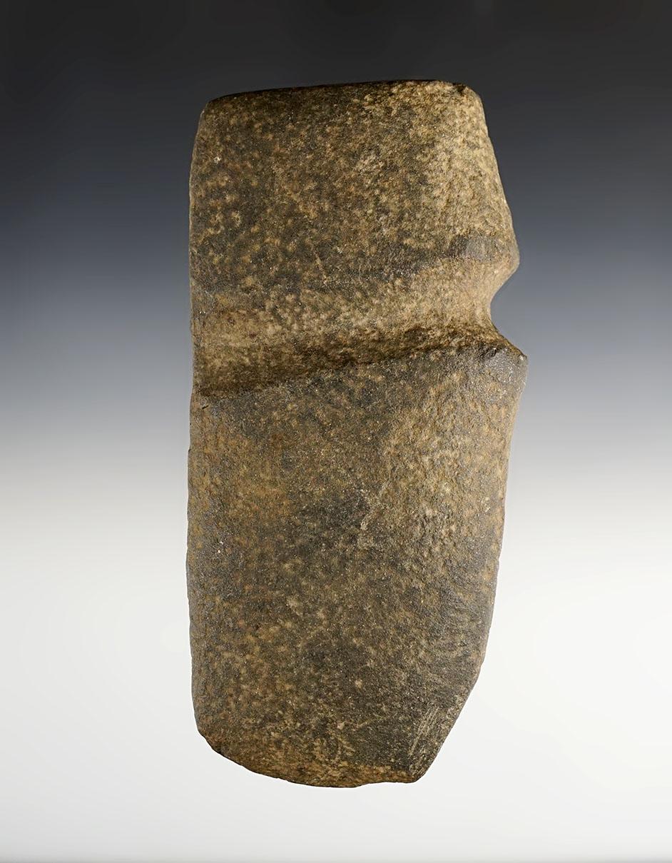 6 ½ x 3 ¼” Slant-Grooved Axe. Found by Rick Fridell, 1990, near Troy, Doniphan Co., Kansas.