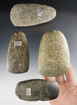 Set of 4 Hardstone Celts found in Indiana and Ohio. Most are marked with specific locations.