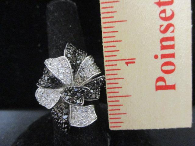 Sterling Siver Clear & Black Crystal Ring- Size 7.5