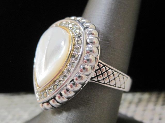 Sterling Silver Ring with Teardrop Shaped Mother of Pearl Stone