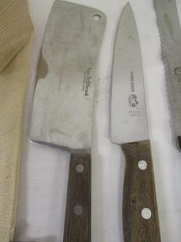 Lot of 4 Knives and Glacio Wood Ice Hammer with Bag
