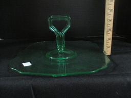 Scallop Edge Green Vaseline/Uranium Glass Serving Tray