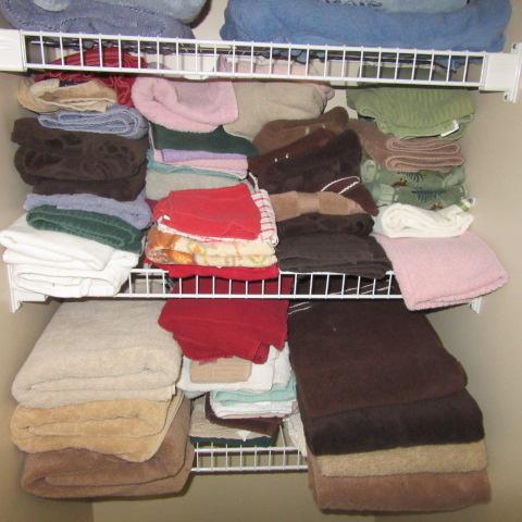 Linen Closet Contents-Towels, Shower Curtains and Bath Rugs
