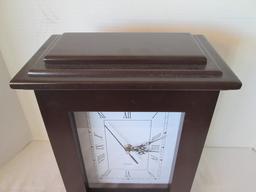 Quartz Mahogany Finish Case Mantle Clock with Storage
