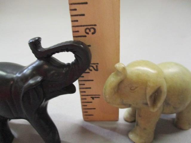 Hand Carved Tan Soapstone Elephant & Ebony Handcarved Elephant