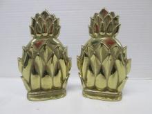 Pair of Virginia Metalcrafters "Newport" Pineapple Solid Brass Bookends