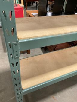 Green Metal Storage Rack w/ Wood Shelves - Fair to Good condition