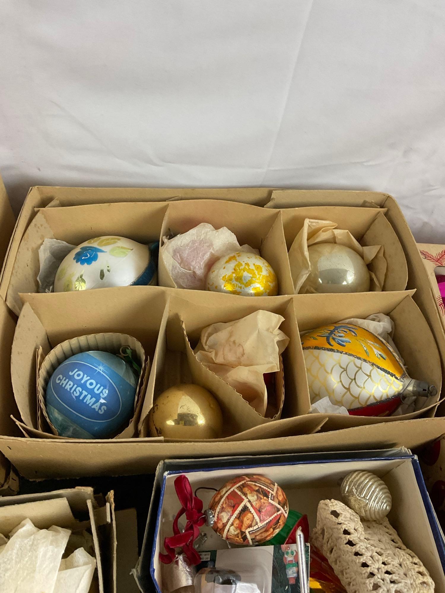 Large Assortment of Vintage Christmas Ornaments of Various Shapes, Sizes, & Styles