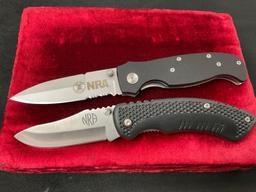 4x Folder Knives, 2x NRA & 2x Friends of NRA, w/ Rubber Handles, 3.5 inch blades