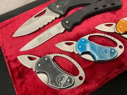 Group of 5 Buck Folding Knives, incl. Bottle Opener Keychain pieces, 2x Plastic Handles