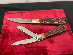 Pair of Remington Folding Knives, R-1176 Double Blade Mini Trapper, R1306 1990 Tracker Bullet Knife