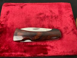 Vintage Coleman Western Folding Double Knife, C102 Stainless Steel, wooden scales w/ leather case