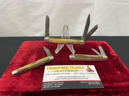 Trio of Folding Remington Knives, Trapper double knife, R764 Double Knife, & R3193 Stockman