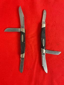 2 pcs Vintage Buck 3" Steel Folding 3-Blade Stockman Pocket Knife Model 307 w/ Delrine Handles. See