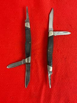 2 pcs Vintage Buck 2.5" Steel Folding 3-Blade Stockman Pocket Knife Model 319 w/ Delrine Handles.