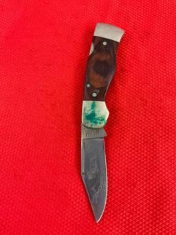 Vintage Western 3" Steel Folding Blade Pocket Knife E-534E w/ Etched Ram & Original Sheath. See