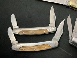 4x Rite Edge Knives, 2x 2 Blade Stockman Knives, Rough Rider w/ Spike, 4 Blade Pearl Handled Knife
