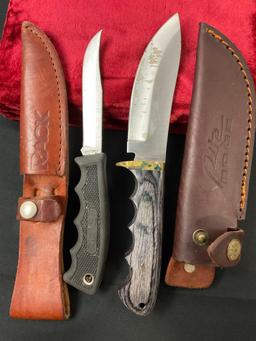 Pair of Vintage Fixed Blade Knives w/ Leather Sheaths, Rite Edge Skinner & Western Boning Knife