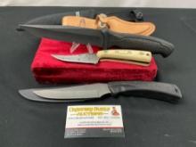 Trio of Fixed Blade Knives, 2x Buck models 470 & 650, & Schrade Sharpfinger Knife model SC502