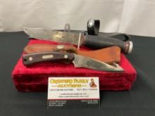 Pair of Fixed Blade Knives, Schrade Sharpfinger 158OT & Schrade-Walden H-15 Combat Knife w/ sheaths